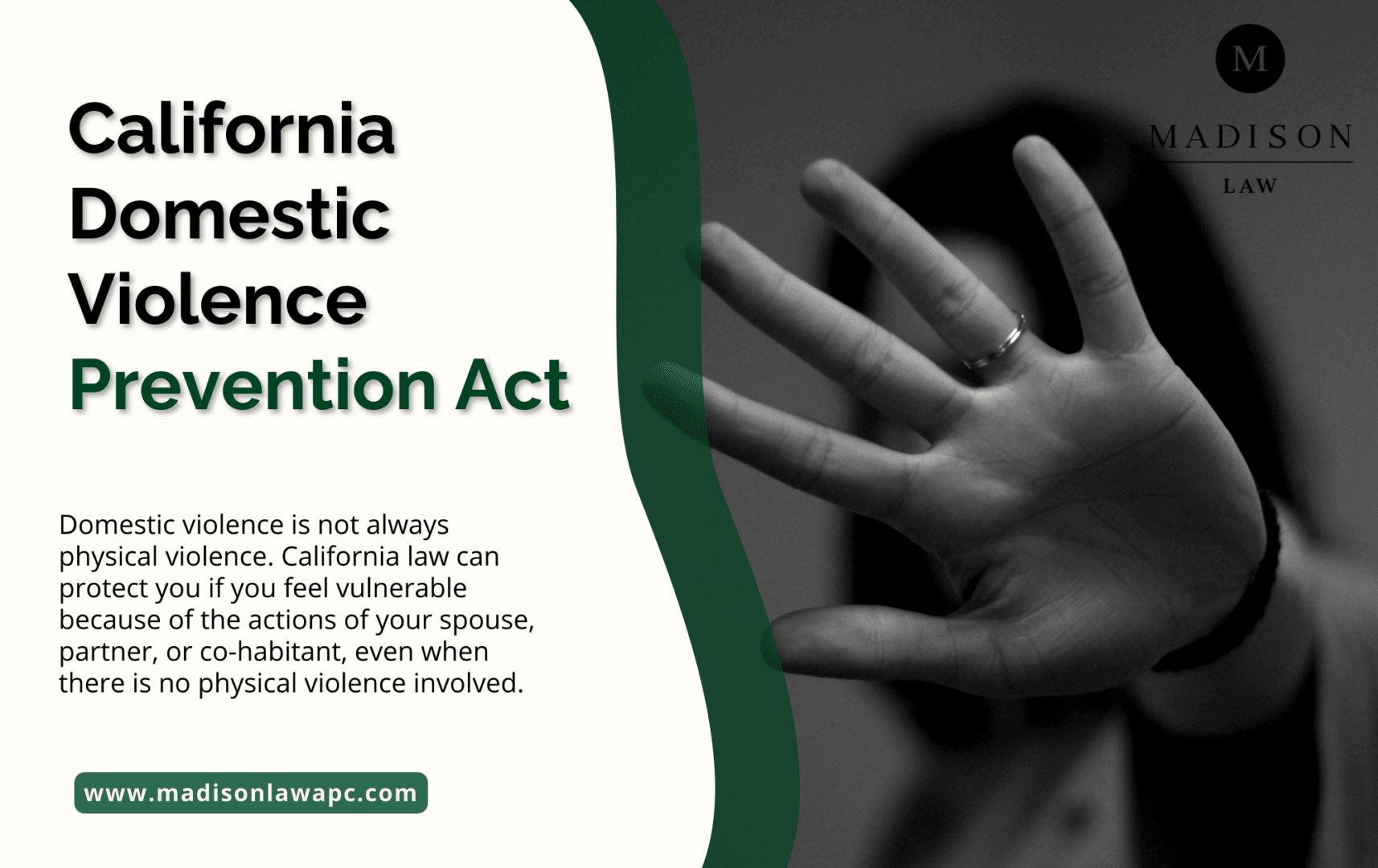 Graphic of article titled "California Domestic Violence Prevention Act" from Madison Law