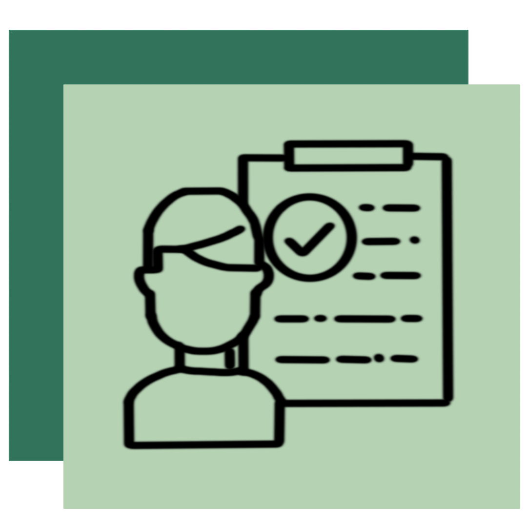 Icon of a medical professional and checklist with a check mark.