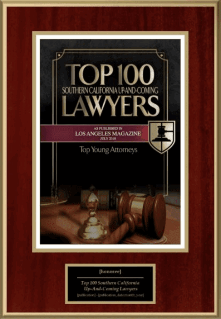 Plaque honoring Top 100 Lawyers in Southern California.