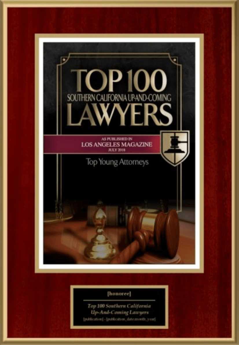 Plaque honoring Top 100 Lawyers in Southern California.